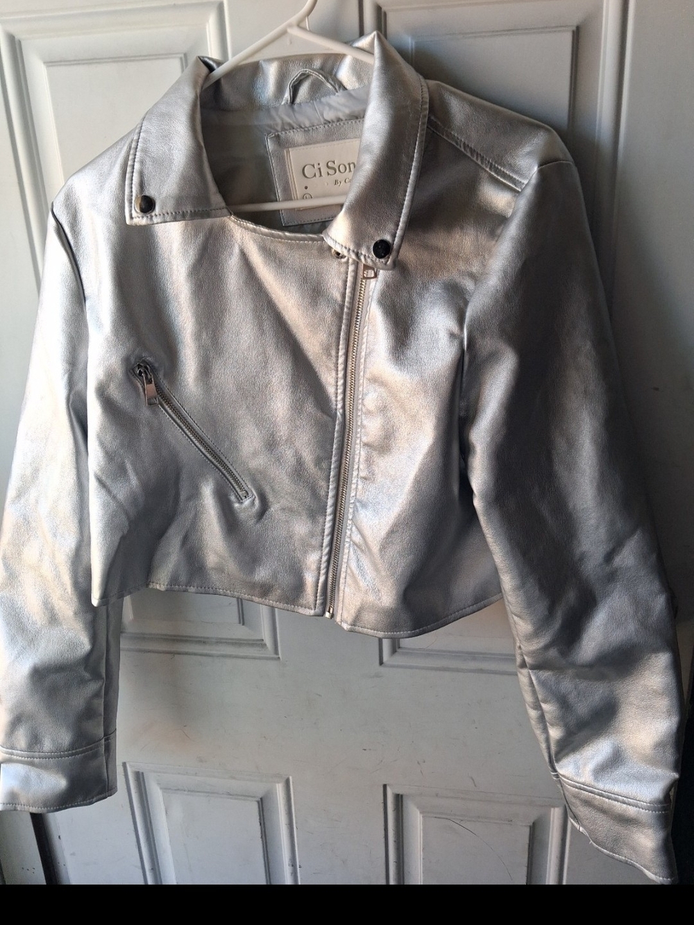 Ci Sono Silver Cropped Moto Jacket